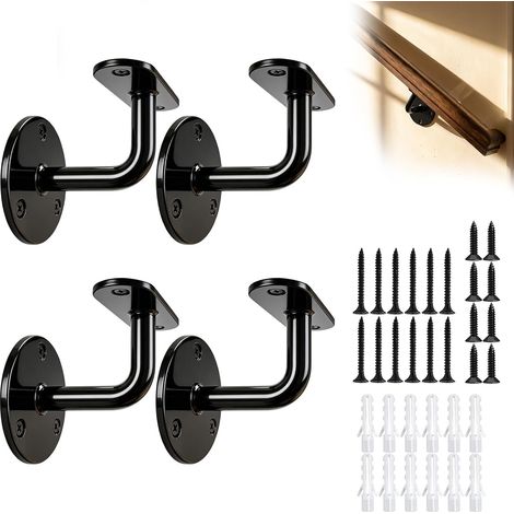 4 Pcs Support Main Courante pour Escalier, Support Rampe Escalier Extérieur Intérieur, Rampes d'Escaliers, Supports Muraux, avec vis et chevilles (1/5)
