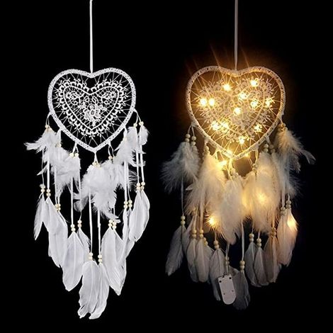 Attrape-rêves lumineux LED style bohème artisanal, décoration murale romantique pour chambre et voiture, blanc avec lumière (1/5)