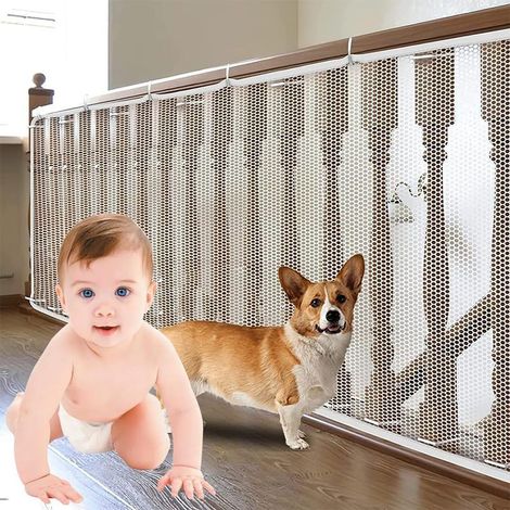Filet de Protection pour Escaliers, Filet de Protection Enfant, Gardez Les Enfants et Les Animaux en Sécurité, Blanc(3m x 79cm) (1/4)