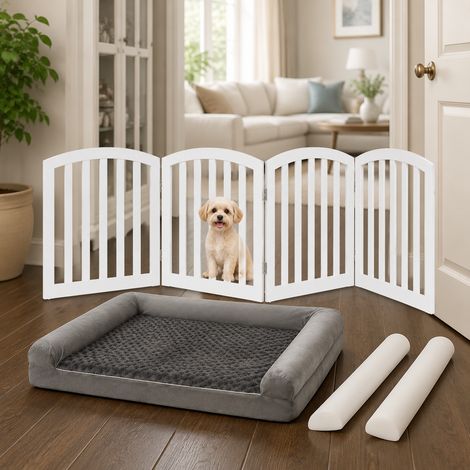 Sicherheitsset fur haustiere im haus 2 teilig zusammenklappbares 4 flugeliges haustiergitter orthopadisches xl hundebett 227781423 (1/5)