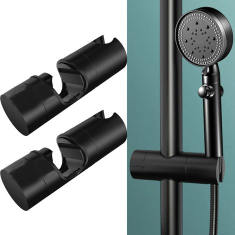 2 pièces support de pomme de douche réglable Rotation 360 ° 20-25mm pince de rail de douche accessoires de salle de bain, noir (1/5)