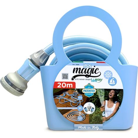 Idroeasy It's Magic Soft Pastel Blue 20 Metri, Tubo da Giardino Estensibile, Canna Irrigazione Antitorsione, Antinodo, Espandibile, Con Raccordi e Doccetta, Salvaspazio, Made in Italy (1/5)