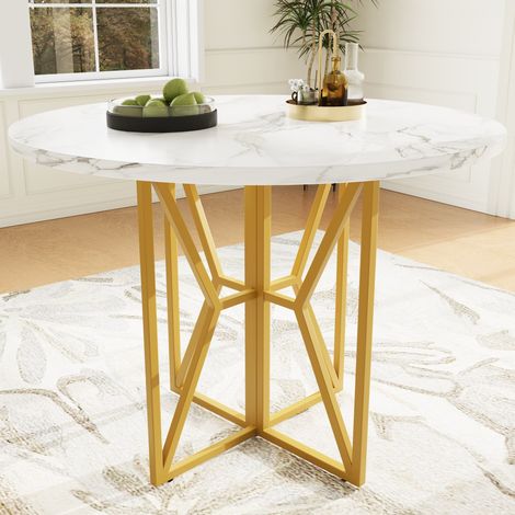 Runder Esstisch 80x80x76 cm Gold aus MDF und Metall mit Marmordekor und verstellbaren Füßen (1/5)