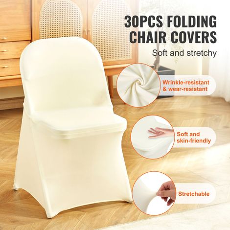 Housses de chaises pliantes en elastique polyester, protège-chaises extensible lavable, 30 u. blanc ivoire, mariage fête banquet repas (1/5)
