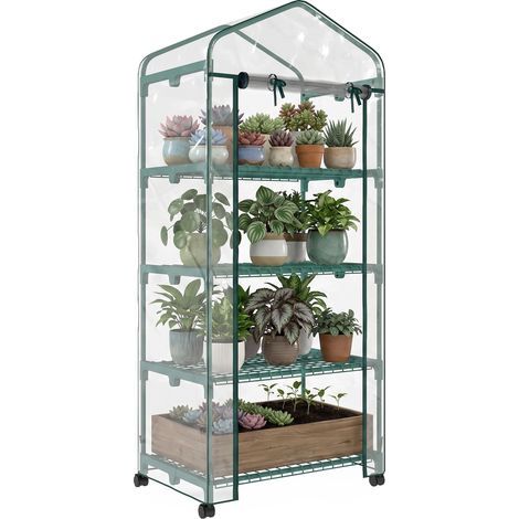 Vertikales Gewächshaus mit 4 Ebenen, Regal aus Stahl und grünem PVC, 69 x 50 x 165 cm (1/5)