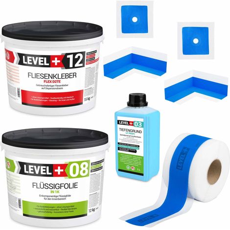 LEVEL+ Dichtset für Duschabdichtung Bad Dichtband Flüssigfolie 12kg SET505 (1/5)