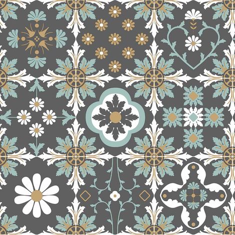 Papier peint motifs carreaux rétro floraux graphiques