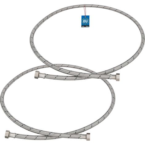 KOTARBAU® Lot de 2 Flexible Robinet 3/8"x3/8" - Tuyau Robinet 150cm - Acier Inoxydable - Rallonge Robinet Cuisine Flexible - Tuyau Robinet Cuisine Flexible - Tuyau Flexible Plomberie - Argent (1/4)