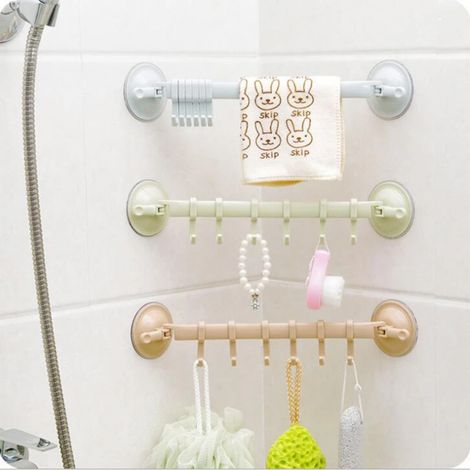 Verstellbarer Handtuchhalter, Badezimmerregal, Haken, Kleiderbügel, Küchenregale, Wandhaken, Organizer, Saugnapf, Kleiderständer, Badezimmeraccessoire, 3-teilig. (1/4)