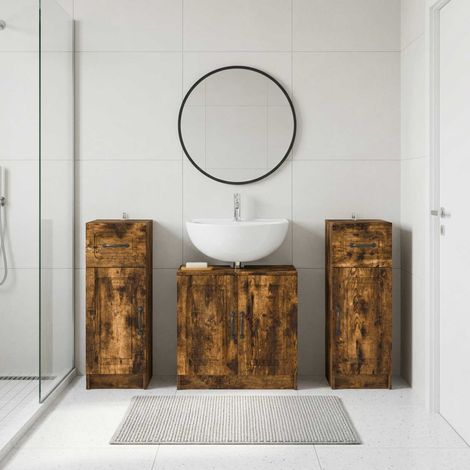 vidaXL 3 Piece Bathroom Cabinet Set UTRECHT Smoked Oak Engineered Wood (1/5)