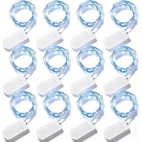 12 pièces Guirlande lumineuse LED à piles, fil de cuivre étanche de 2 mètres,convient à la décoration intérieure (bleu). (1/5)