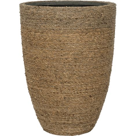 Cache-pot en paille tressée naturelle Straw Grass pour plantes et fleurs - D30 x H41 cm - PANGIVO (1/2)