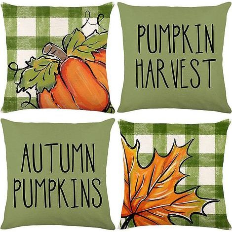 (vert) Lot De 4 Taies D'oreiller Citrouille 45 X 45 Cm, Taies D'oreiller Thanksgiving, Taies D'oreiller Dcoratives D'automne, Taies D'oreiller Dco (1/5)