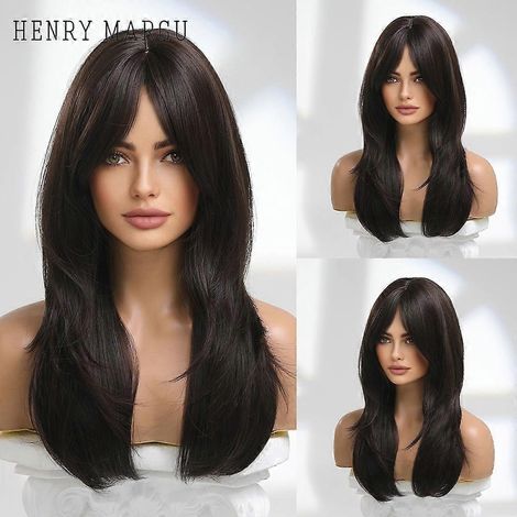 Perruque longue et lisse, effet ombré blond platine, style Lolita naturel, avec frange, pour femme. Résistante à la chaleur.