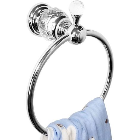 Anneau porte-serviette chromé en cristal argenté pour salle de bain - Anneau porte-serviette chromé en cristal argenté pour salle de bain (1/5)