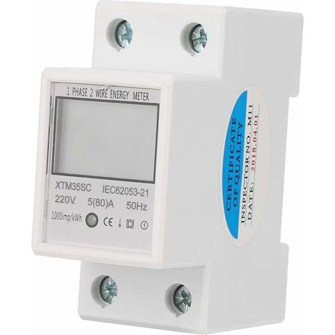 Compteur D'électricité Numérique 220 V 5 (80) A Compteur D'énergie Numérique à Rail DIN Monophasé 2 Fils 2 P Compteur électrique à Rail DIN Compteur électronique KWh (1/4)