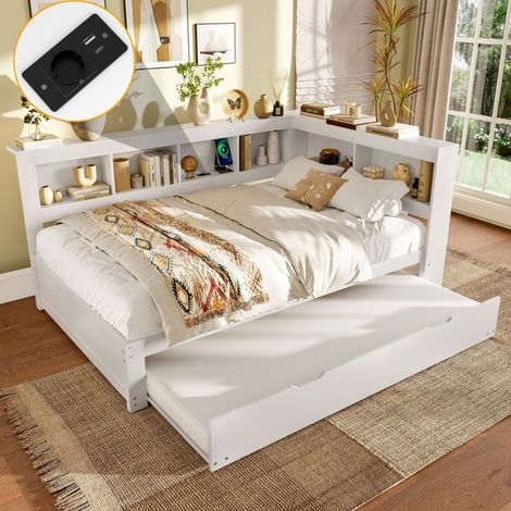 lit gigogne 140x200, économie d'espace canapé gigogne, couchage d'appoint, rangement intégré, ports USB (1/5)