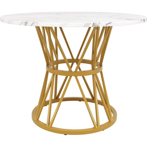 Tavolo da pranzo rotondo 100x100x76 cm MDF effetto marmo con gambe metalliche dorate HOMVRA (1/5)