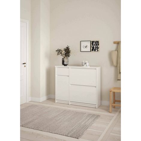 Dmora - Zapatero Todd, Zapatero, Armario de entrada multiusos, Zapatero, 109x32 h93 cm, Blanco brillante (1/5)