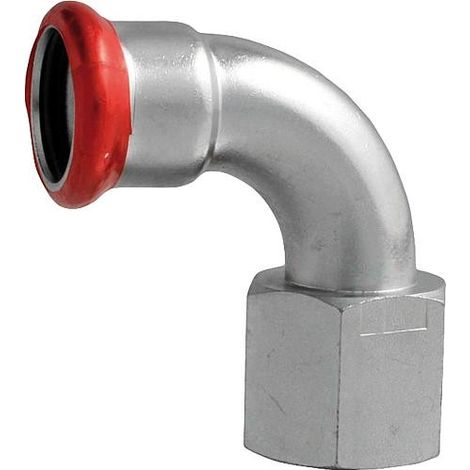 Raccord à sertir en acier au carbone, contour M, coude de jonction 90° fil. femelle 22 mm x DN15 (1/2’’)