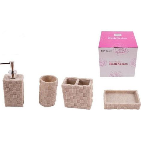 TRADE SHOP - Set 4 Accessori Bagno Ss0007 In Ceramica Portasapone Porta Spazzolino Dispenser -