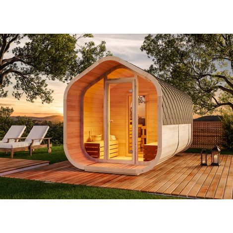 FinnTherm Sauna ScandiCube Wave Deluxe Naturel Bois thermique, 42 mm Épaisseur de paroi 233,8 x 405,6 cm (1/5)