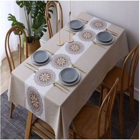 Kaelt - Nappe Rectangulaire 140x200 Toile Cirée Imperméable Linge de Table Nappe Anti Tache Toile Cirée Rétro Fleurs PVC Nappe Enduite Lavable pour Table à Manger Salle a Manger Cuisine Jardin Beige (1/5)