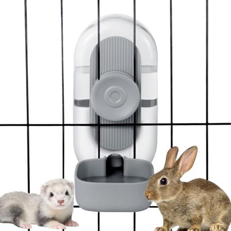 Fontaine à eau suspendue pour animaux de compagnie, bol d'eau pour cages à lapins et cochons d'Inde, convient aux petits animaux et aux chiots, gris (1/5)