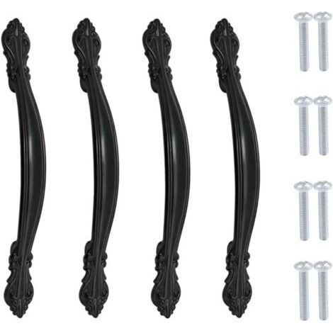 4 pièces Poignee de Meuble Vintage Poignet de Porte Cuisine Meuble de Alliage Poignées de Placard Noir Poignée en arc D'armoire,pour Commodes Salles de Bains,Entraxe de trous 128mm (1/4)