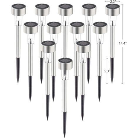Lot de 12 lampes solaires de jardin, étanches IP44, en acier inoxydable, avec fonction marche/arrêt automatique. Idéales pour le jardin, la terrasse, les allées et les entrées de garage. (Blanc froid) (1/5)