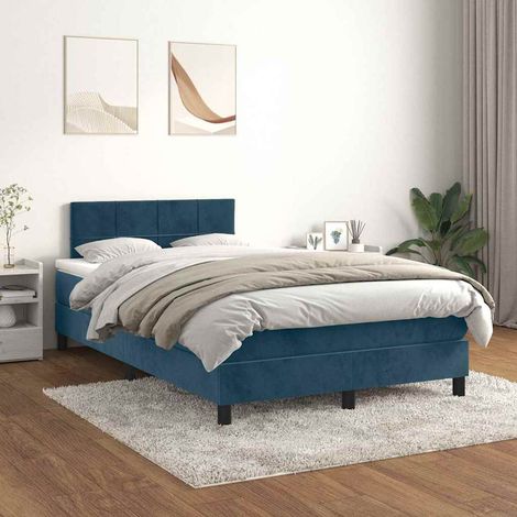 Lit à sommier tapissier et matelas, Lit double, Lit adulte Bleu foncé 120x200cm Velours GSW99519 (1/5)