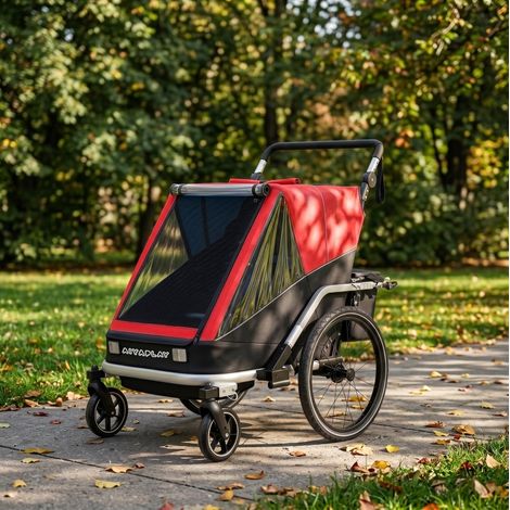 Rimorchio bici bambini 2 posti 2-in-1 pieghevole con sedile e imbracature, rosso DESVIAE (1/4)