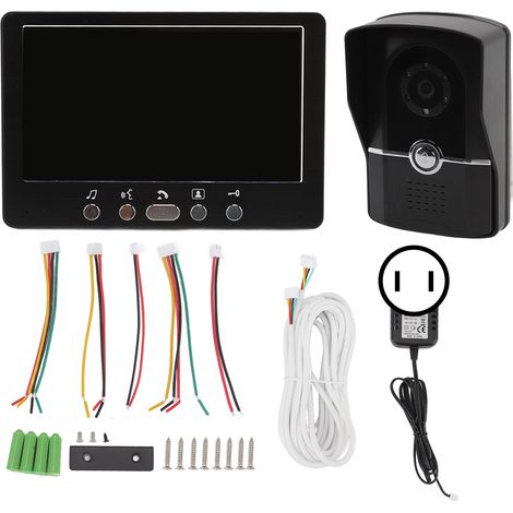 Sonnette Vidéo HD Écran 6 Langues 16 Sonneries Interphone 2 Unités avec Coque Pluie AC100V‑240V Prise US (1/5)