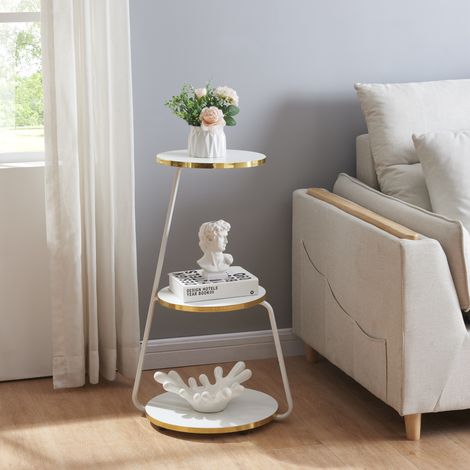 Beistelltisch Sipoo 74x46x37cm Weiß / Goldfarben [en.casa]