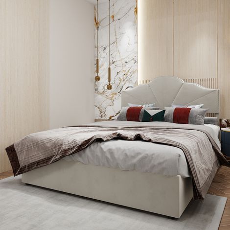 Cama doble tapizada para adultos, 140×200 cm, con almacenaje hidráulico, somier de láminas, sin colchón, tapizada en tela, color beige (1/5)