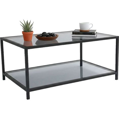 Dmora - Wohnzimmertisch Djureski, Niedriger Wohnzimmertisch, Kaffeeregal, Couchtisch für Sofa, 90x60h40 cm, Schwarz