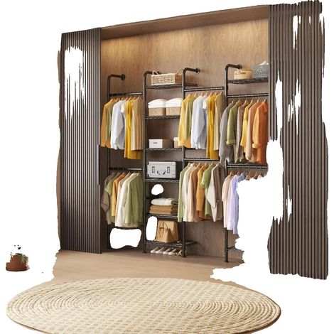 Étagère de placard murale, réglable de 60 à 90 cm, 8 niveaux, matériau en acier au carbone, finition noire mate, adaptée pour les cuisines et les restaurants (1/5)