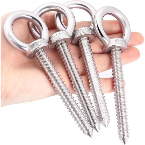 ganci ad occhiello a vite, anelli di sollevamento M10 x 80 mm, ganci ad occhiello resistenti in acciaio inossidabile con filettatura per amache, tende, sedie sospese (argento) (1/5)