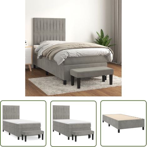 The Living Store Boxspringbett mit Matratze Hellgrau 80x200 cm Samt - Samtbett - Boxspringbett - Doppelbett - Betten Günstig - Bett Mit Matratze (1/5)