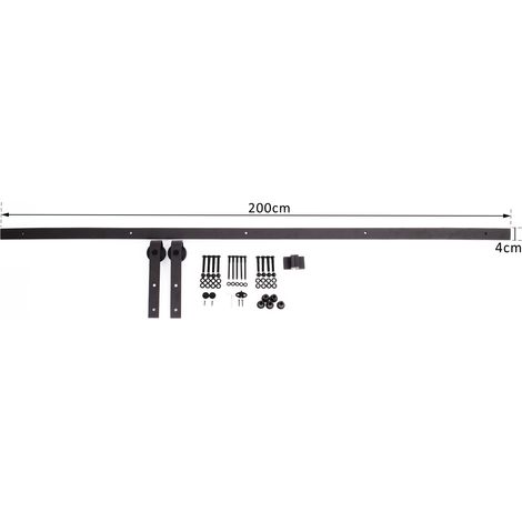 HOMCOM Schiebetürbeschlag-Set für Holztüren (200 cm), Führungsschiene mit Schrauben, max. Belastung 90 kg, Kohlenstoffstahl, Braun