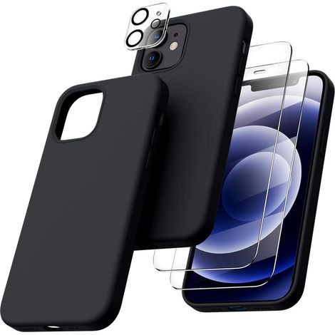 Coque silicone liquide 5-en-1 pour iPhone 12/12 Pro 6,1" avec 2 protections écran et caméra (1/5)