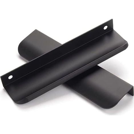Ensemble de six poignées invisibles, poignées de meuble, poignées de placard modernes et minimalistes en alliage d'aluminium, poignées de tiroir (noir, entraxe de 128 mm) (1/3)