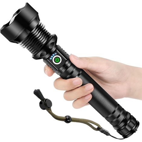 Superhelle LED-Taschenlampe mit 600.000 Lux, 10.000-mAh-Akku, leistungsstarke XHP90.2-Taschenlampe mit 6 Leuchtmodi, wasserdicht (IPX7) und zoombar