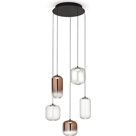 Suspension Led 5 Lumières En Aluminium Et Métal Noir Mat, Design Circulaire Moderne, 25W, 3000K, Lumière Chaude Sophistiquée - Marque Perenz (1/3)