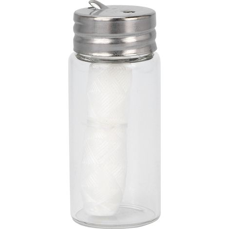 Bouteille rechargeable blanche de fil dentaire portable, élimination des taches et de la plaque dentaire, avec contenant à remplir. (1/5)