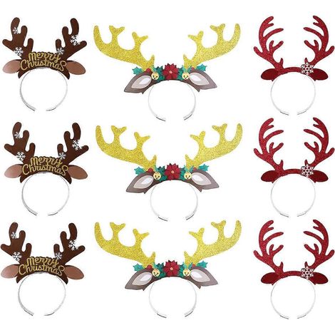 Tinksky Lot de 12 serre-têtes à bois de renne avec oreilles, accessoires de coiffure pour Noël, cosplay, bal masqué et Pâques. Cadeau idéal