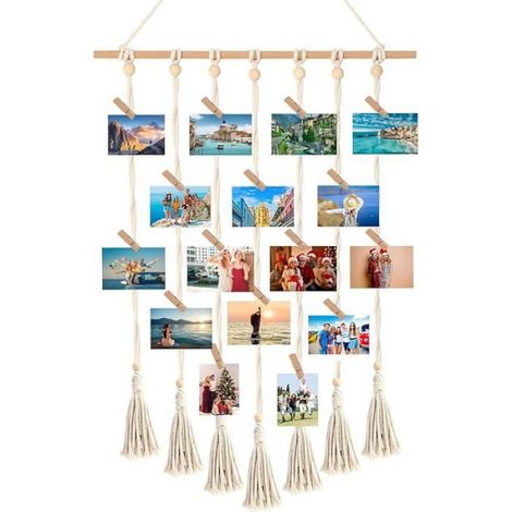 Photo Mural, Cadre Photo, Tableau affichage Photo à Suspendre Avec 30 Clips en Bois, DIY Bohème Multicolore STICKERS (1/5)