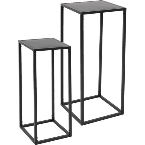 ML-Design Set 2 Supporti Sgabelli per Piante Fiori 20x60x20/30x70x30 cm Supporto Fioriera in Metallo Design Moderno Portavasi Resistente alle Intemperie e Robusto da Interno Esterno Base Angolare Nero (1/5)