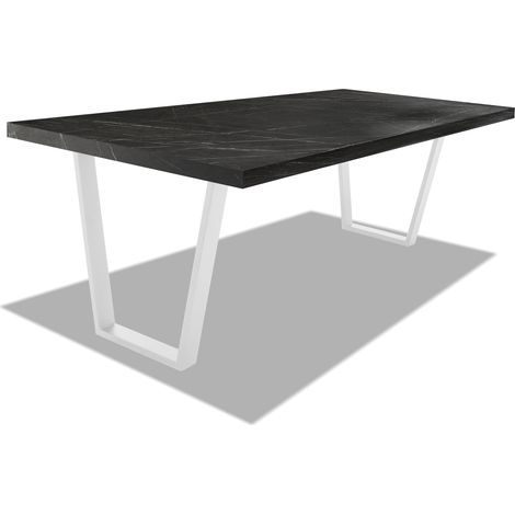 Esstisch aus Holz und Metall mit wei�en trapezf�rmigen F��en - 220x100 cm