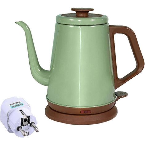 Bouilloire à long bec (verte) avec adaptateur de prise allemand, durable, pour le café filtre à usage domestique, 25-26 cm. (1/5)